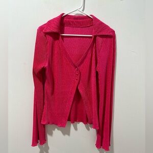 Hot Pink button down cropped shirt. size XL